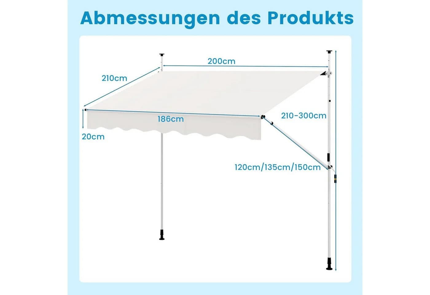 COSTWAY Klemmmarkise Weiß Höhenverstellbar Balkon Sonnenschutz - Bild 5