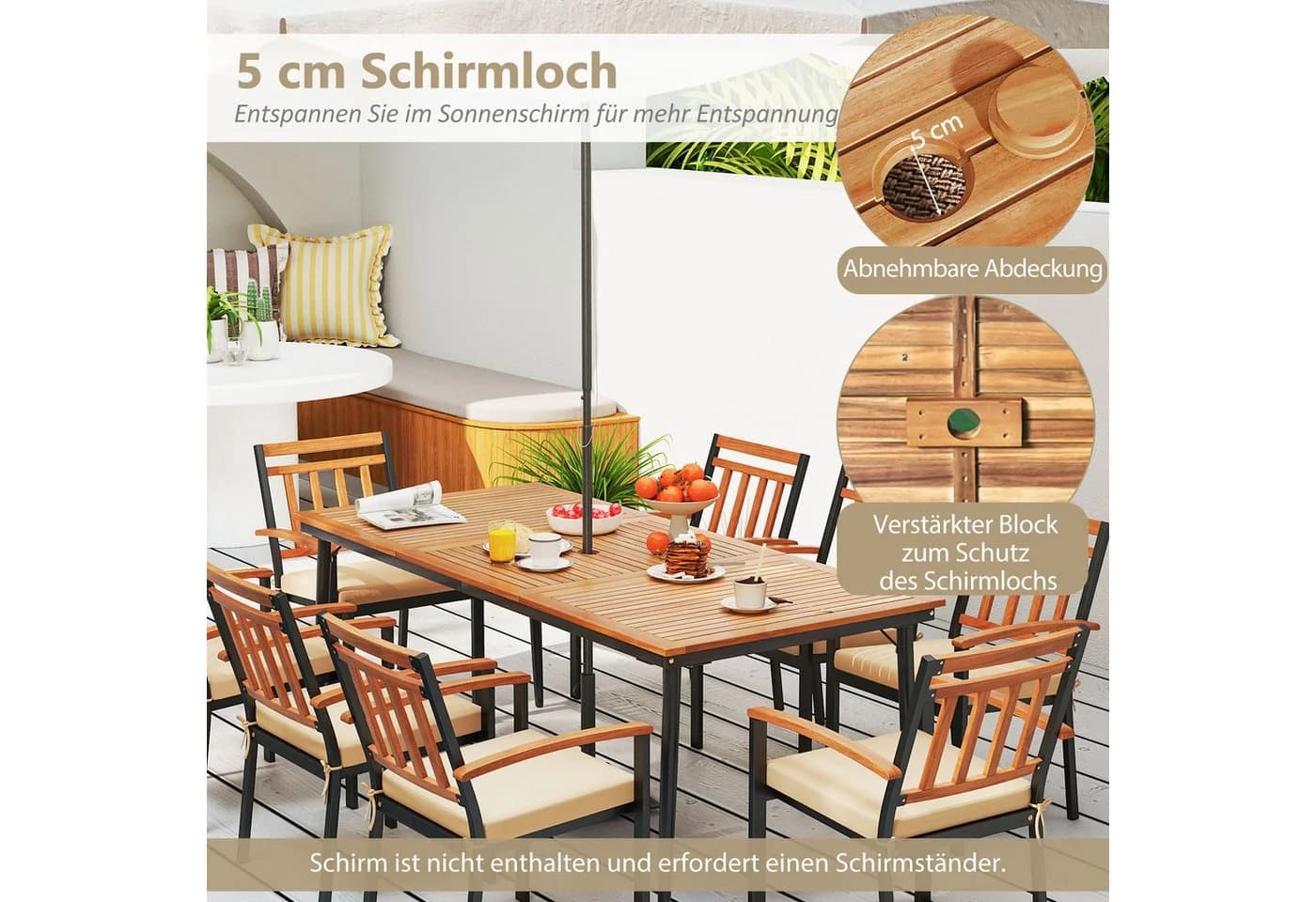 Rustikaler Terrassentisch aus Akazienholz und Metall - Bild 3