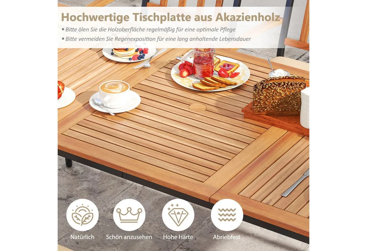 Rustikaler Terrassentisch aus Akazienholz und Metall - Bild 4