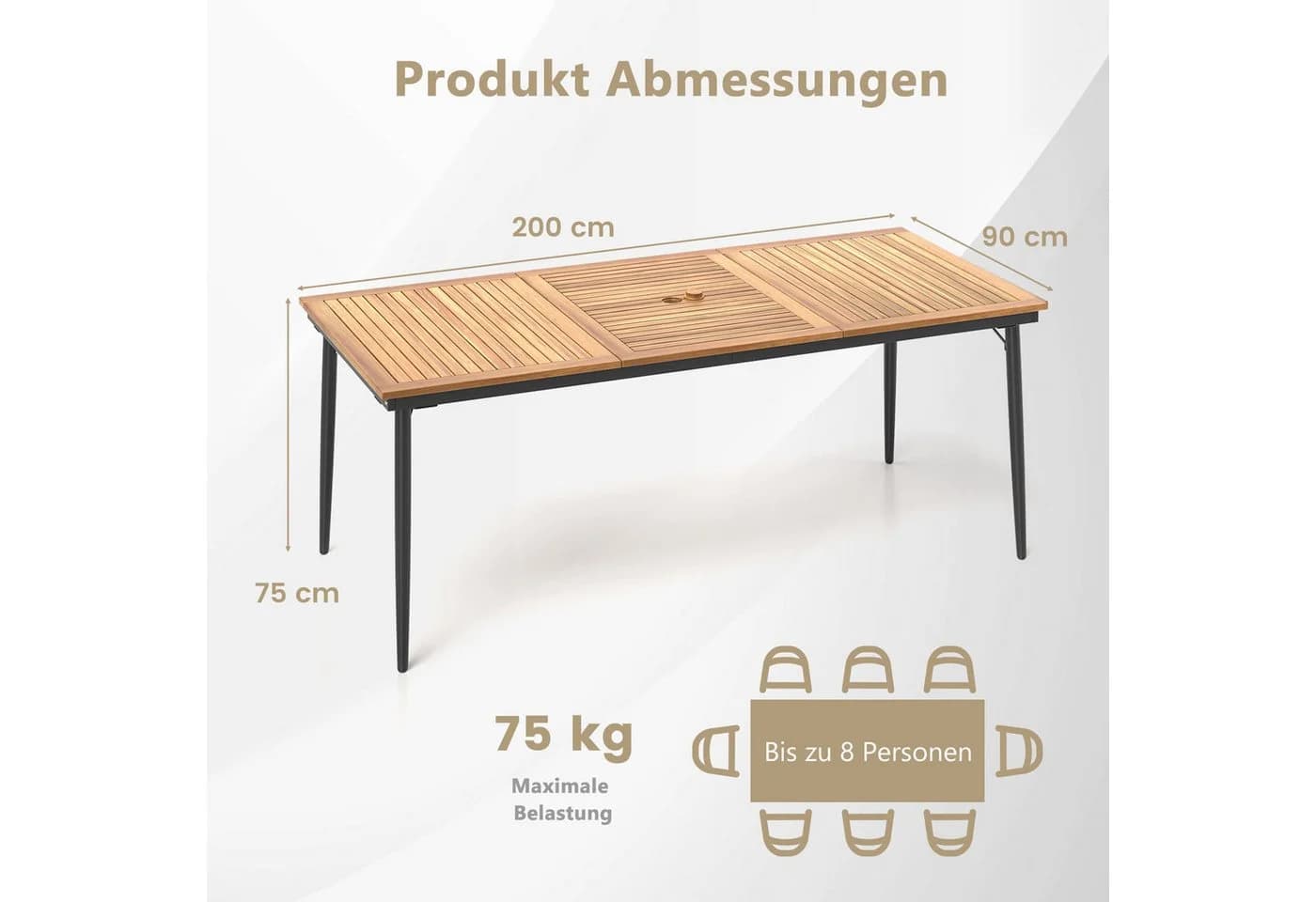 Rustikaler Terrassentisch aus Akazienholz und Metall - Bild 5