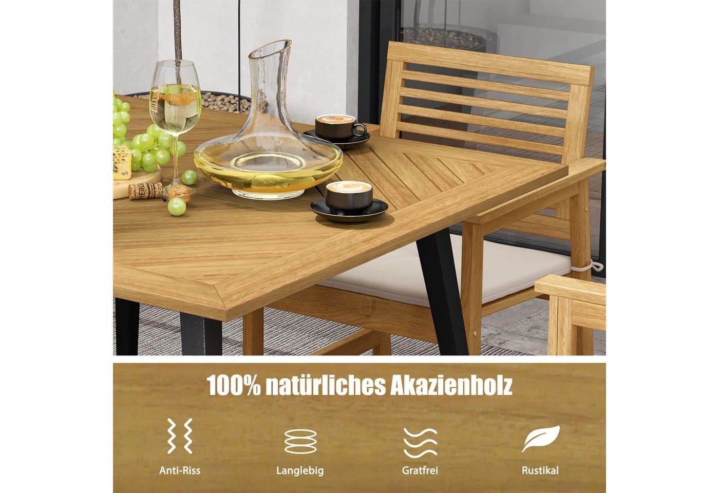 COSTWAY Gartentisch Akazienholz mit Schirmloch 107x107cm Balkontisch rechteckig - Bild 3