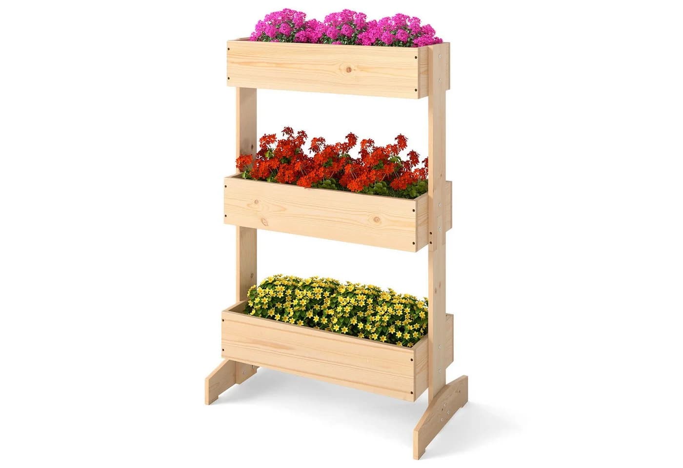 COSTWAY Blumenkasten 3-stufig Hochbeet Kiefernholz Natur - Bild 2