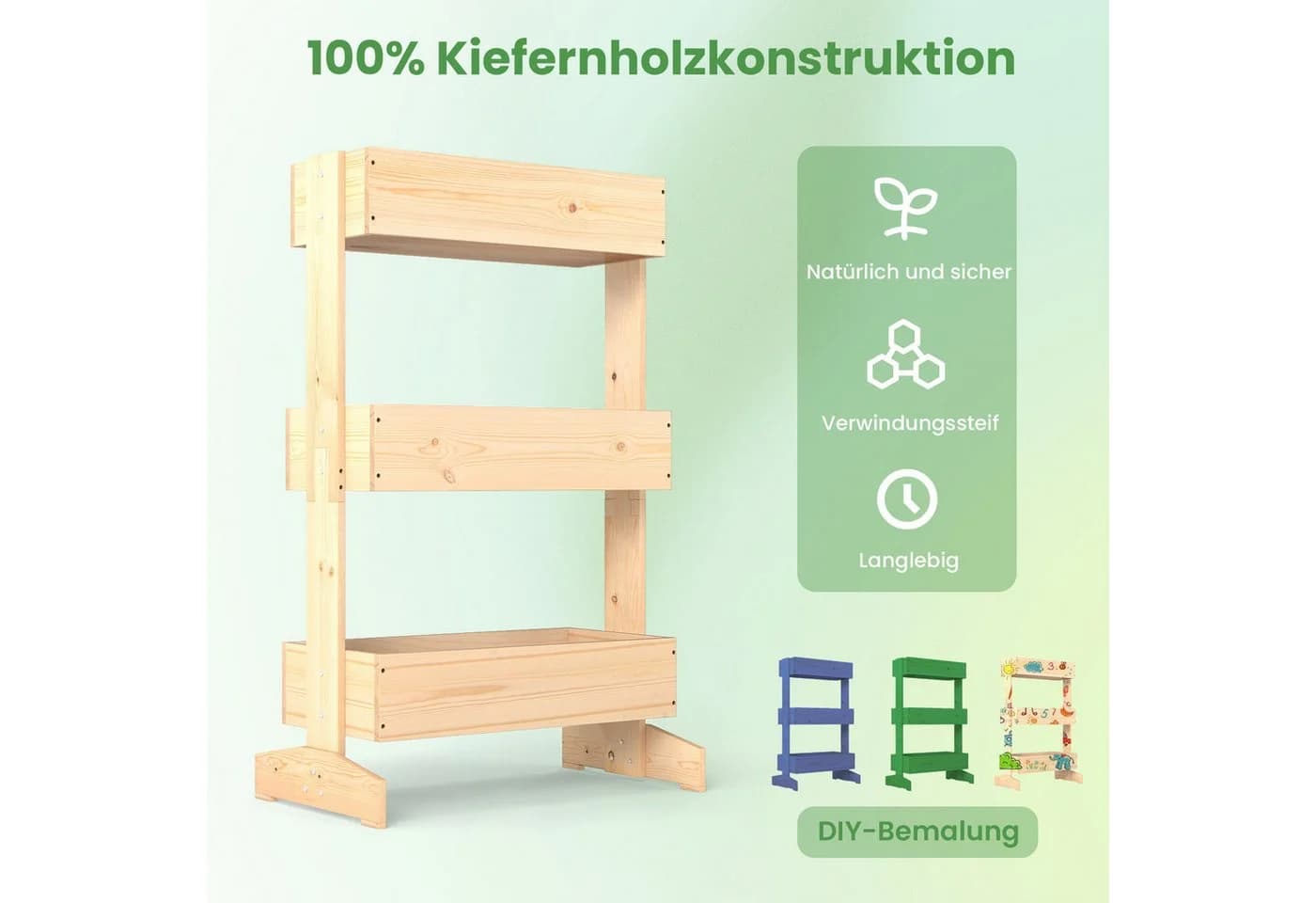 COSTWAY Blumenkasten 3-stufig Hochbeet Kiefernholz Natur - Bild 4
