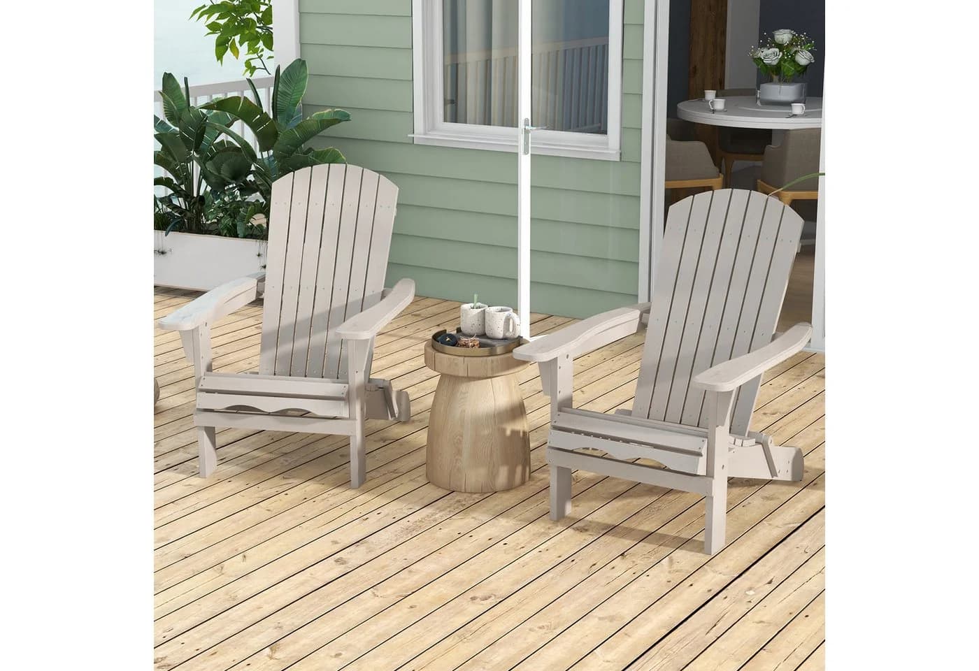 COSTWAY Gartenstuhl (2 St.) Adirondack Stuhl Klappbar Grau Holz