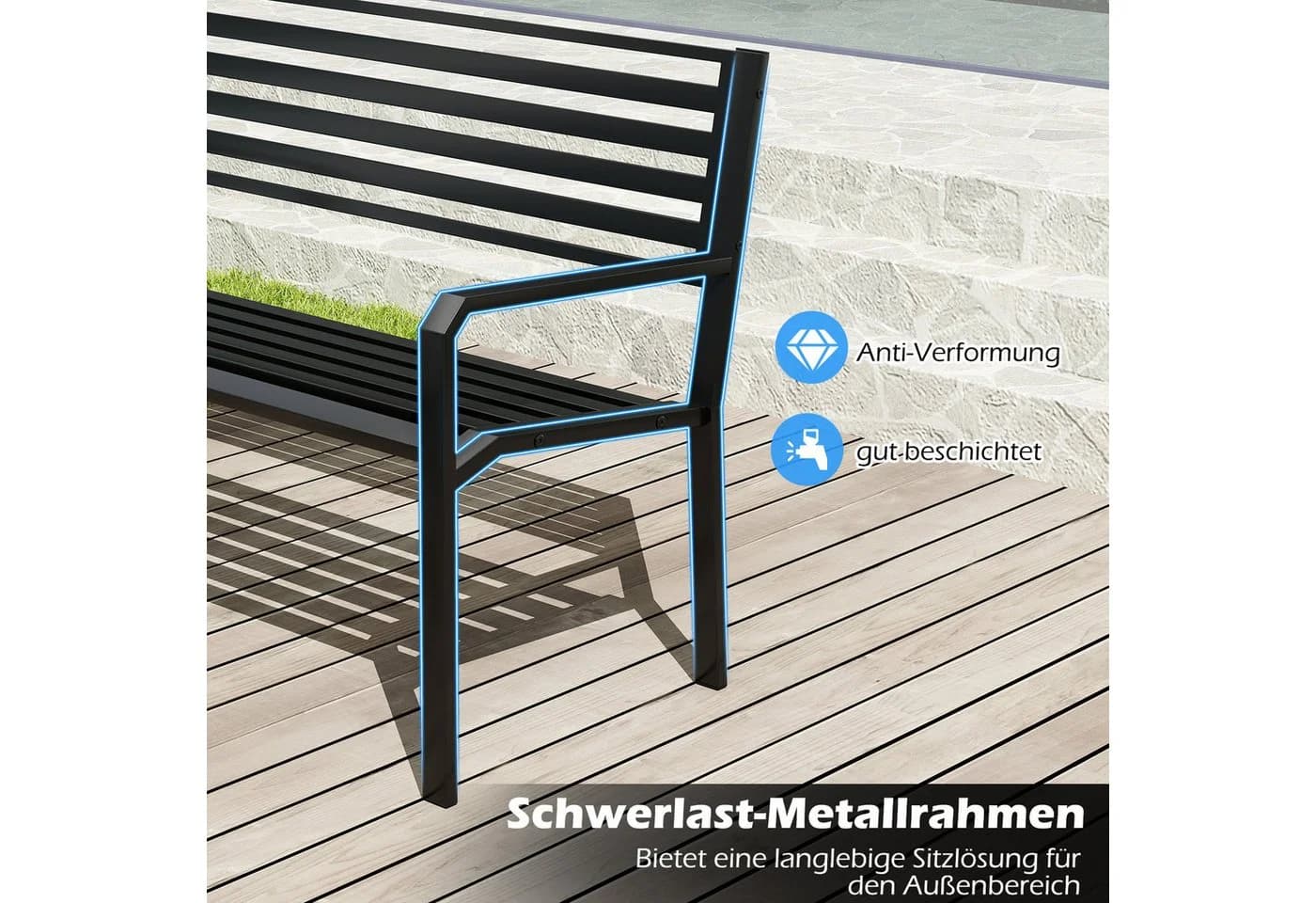 COSTWAY Gartenbank Metall Schwarz 2-3 Sitzer