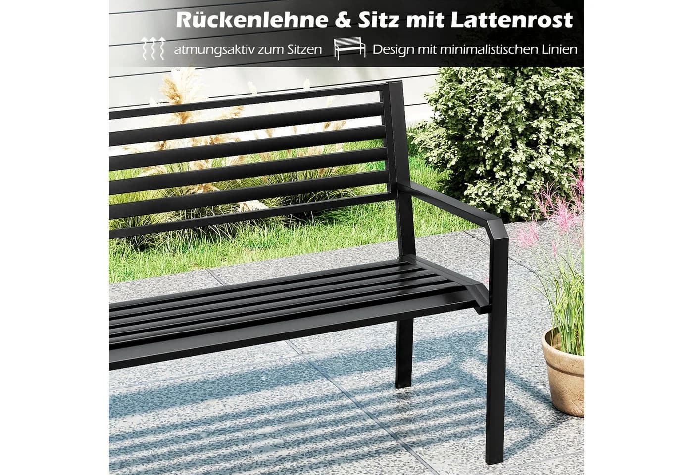 COSTWAY Gartenbank Metall Schwarz 2-3 Sitzer - Bild 3