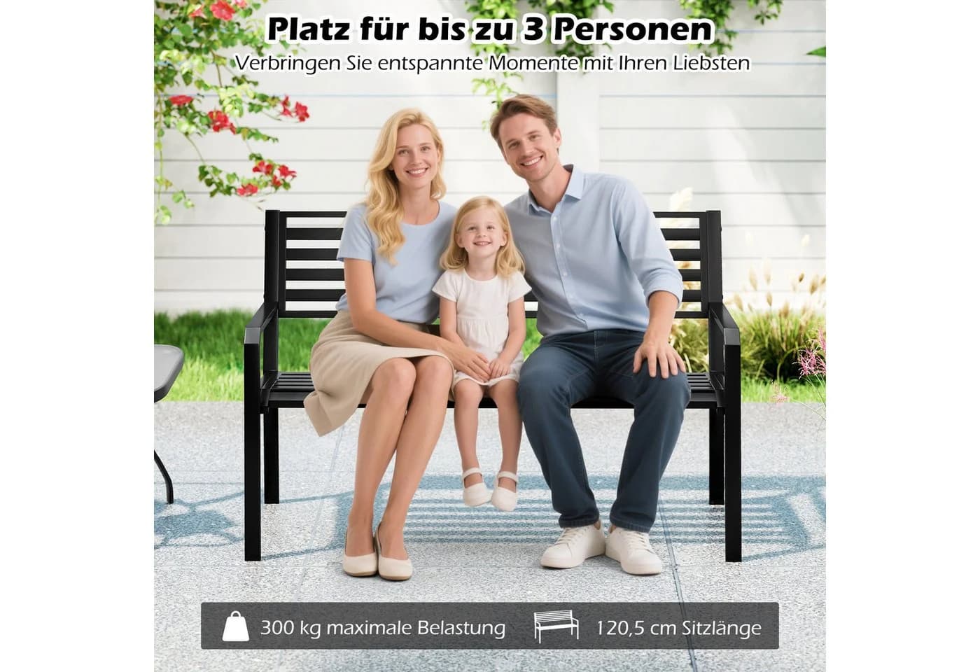 COSTWAY Gartenbank Metall Schwarz 2-3 Sitzer - Bild 4