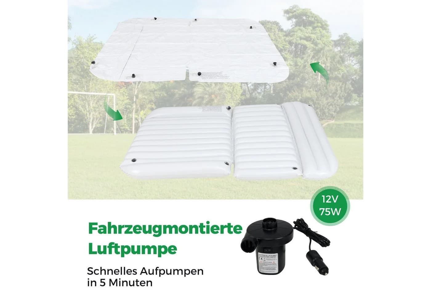 COSTWAY Luftmatratze Auto mit Pumpe Grau Schwarz Weiß - Bild 4