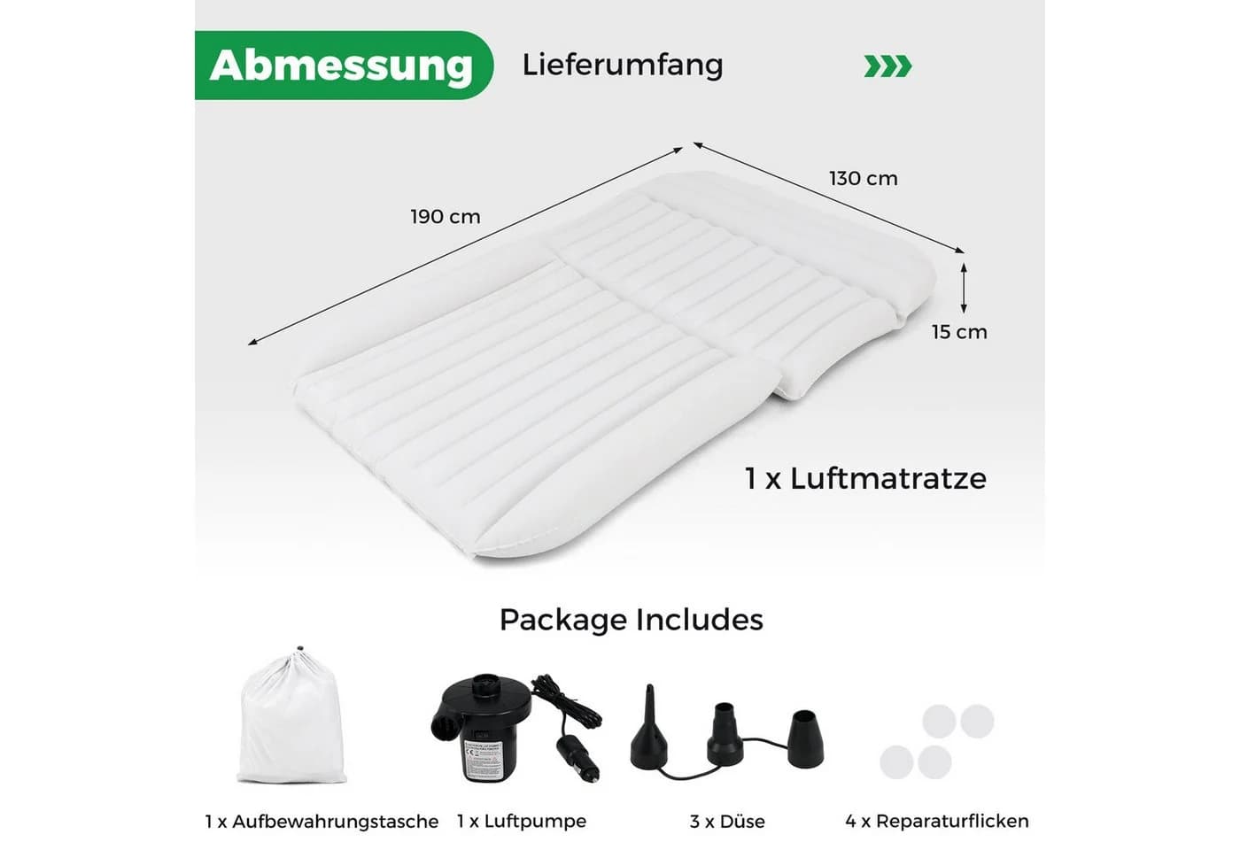 COSTWAY Luftmatratze Auto mit Pumpe Grau Schwarz Weiß - Bild 5