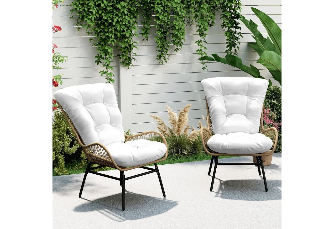 COSTWAY Gartenstuhl Rattansessel mit Kissen beige