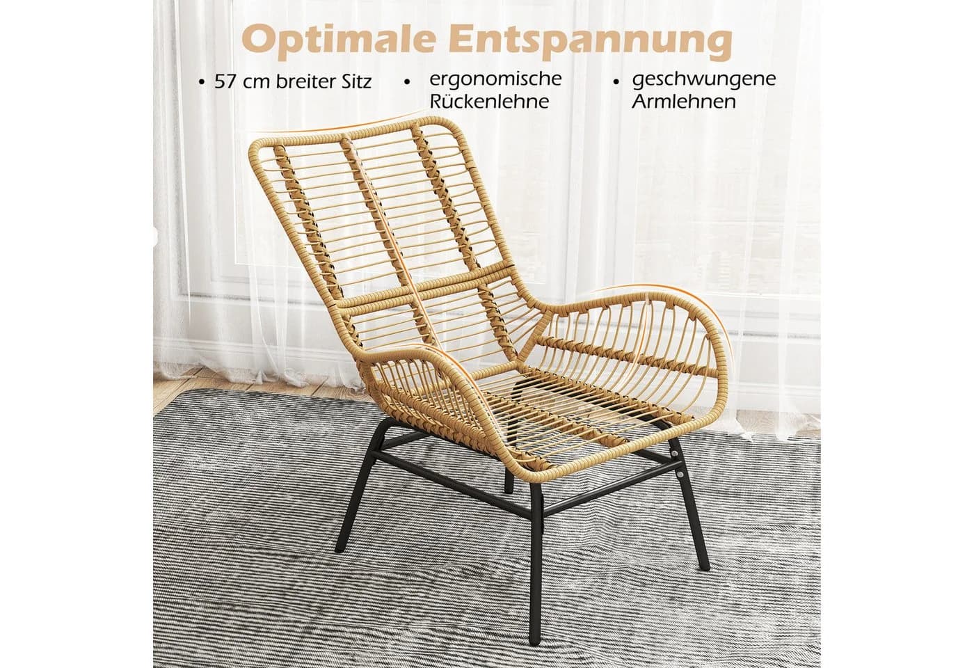 COSTWAY Gartenstuhl Rattansessel mit Kissen beige - Bild 5