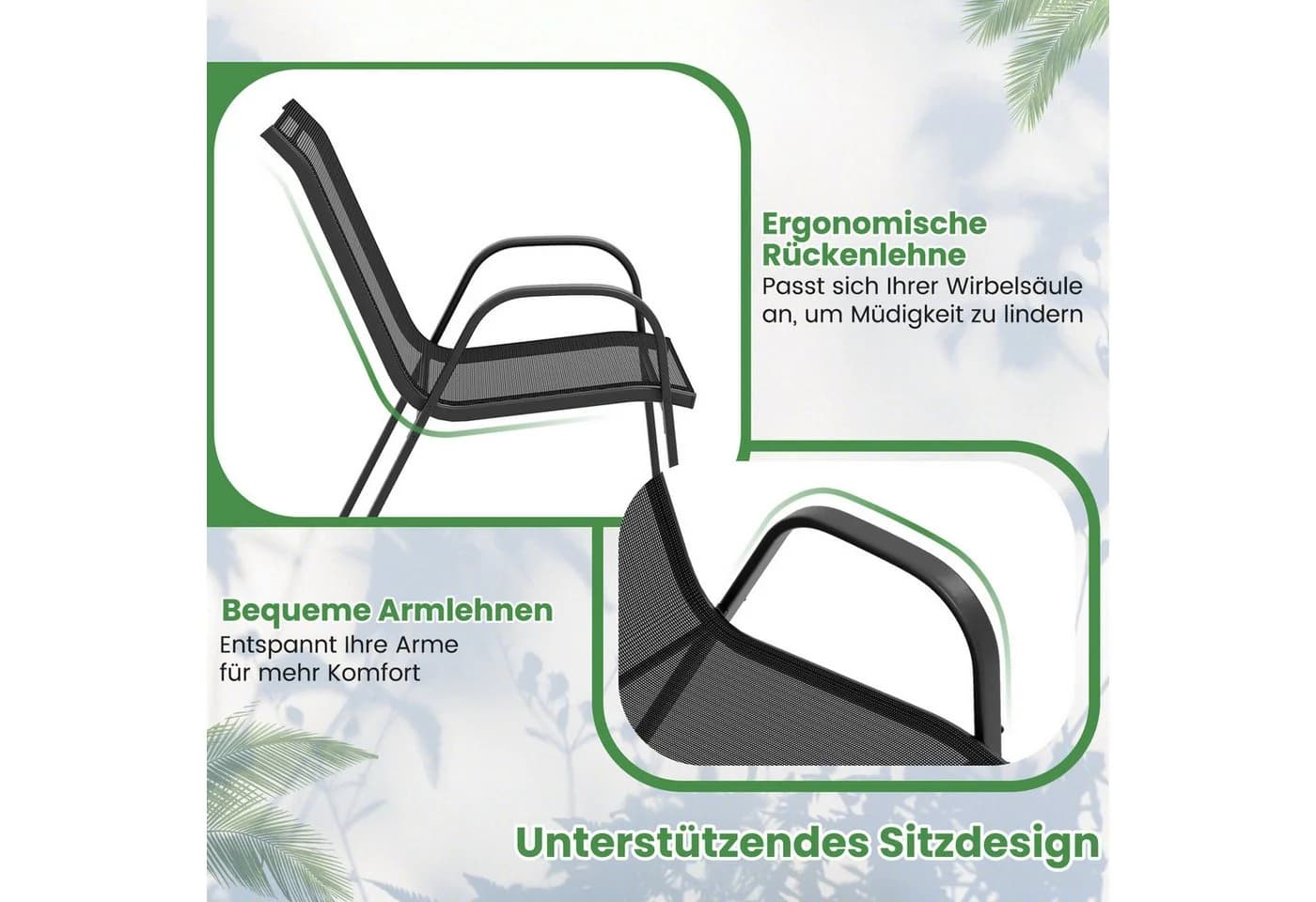KOMFOTTEU Balkonset 4-tlg. mit Couchtisch & Gartenbank & 2 Stühlen Schwarz - Bild 4