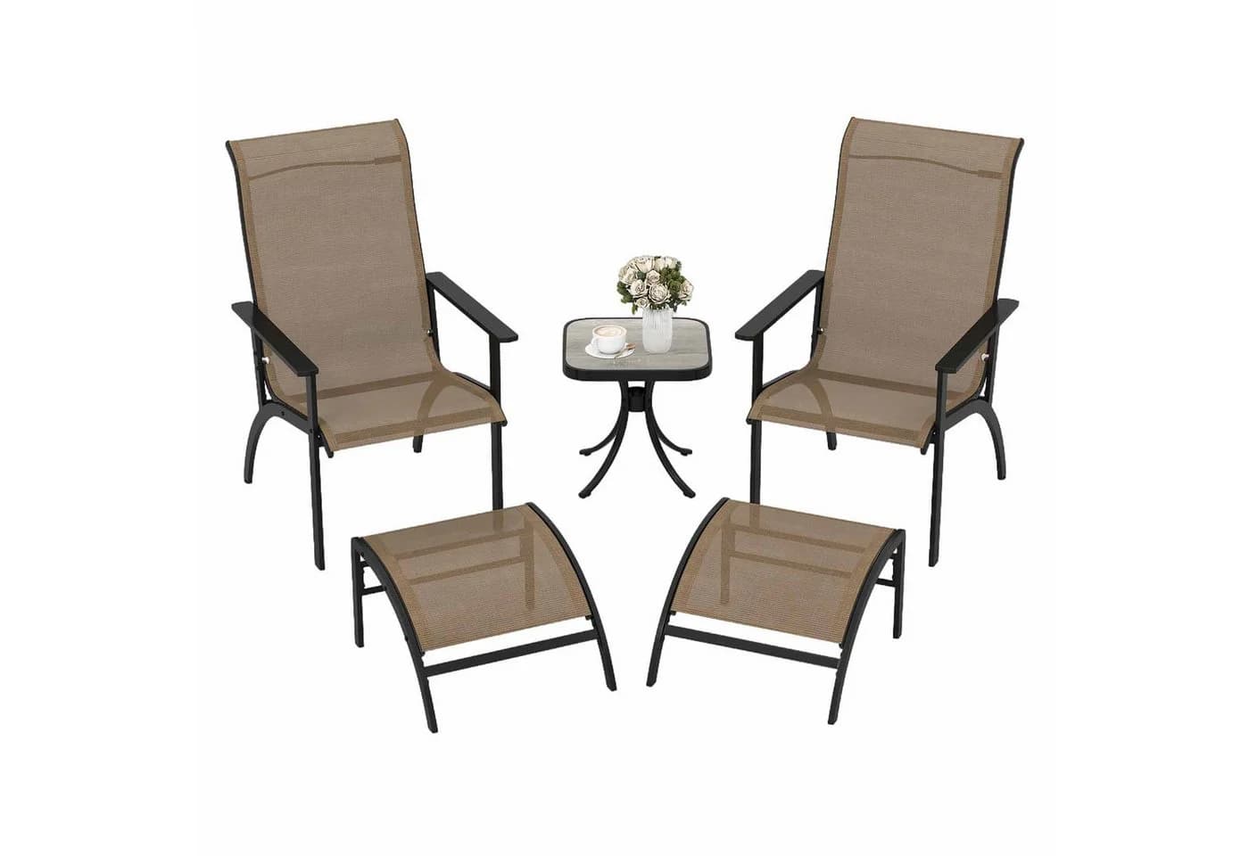 COSTWAY Balkonset 5-tlg. Adirondack-Stuhlset mit Fußhockern, Beistelltisch - Bild 2