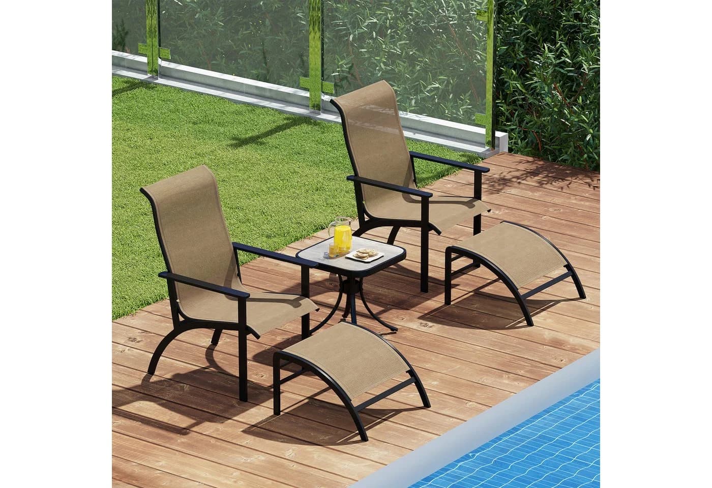 COSTWAY Balkonset 5-tlg. Adirondack-Stuhlset mit Fußhockern, Beistelltisch - Bild 4
