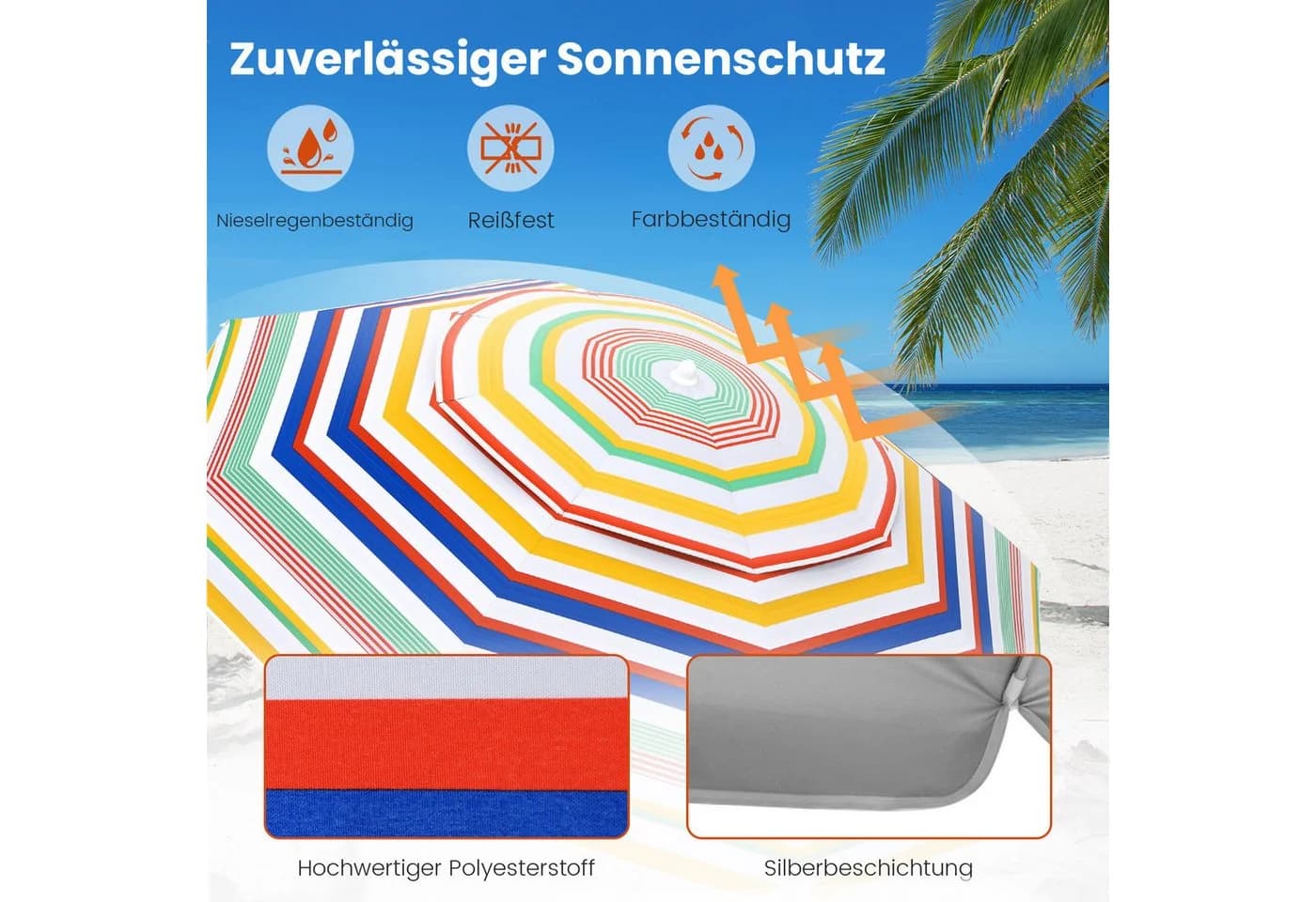 COSTWAY Sonnenschirm 200x200 cm Bunt UPF 50+ Knickbar - Bild 3