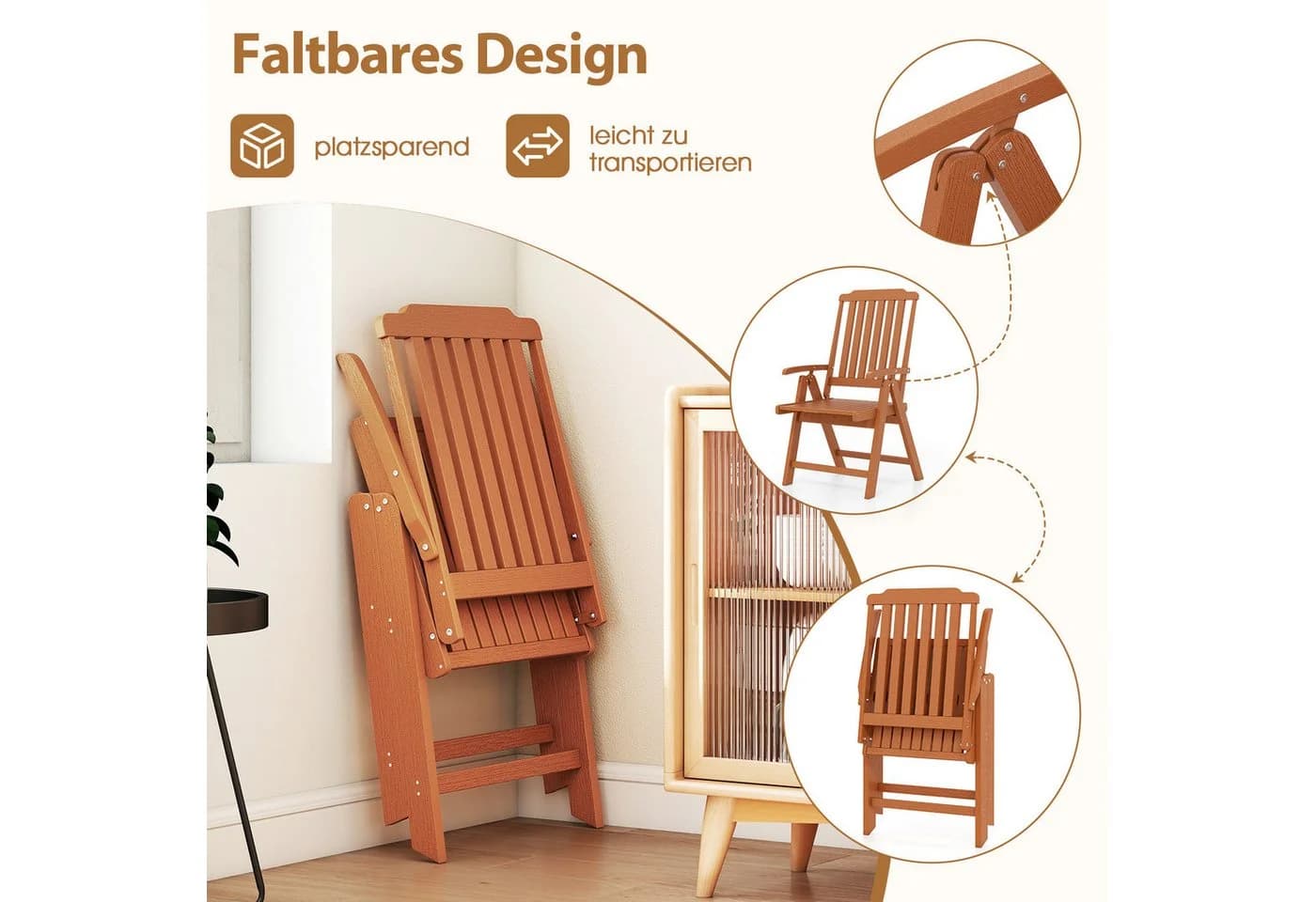 COSTWAY Klappstuhl Gartenstuhl Hochlehner - Bild 5