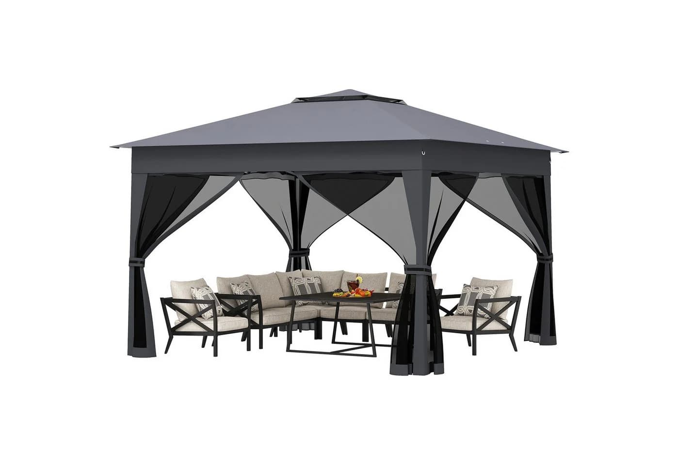 COSTWAY Faltpavillon Beige Pop-Up mit Netzseitenwänden - Bild 2