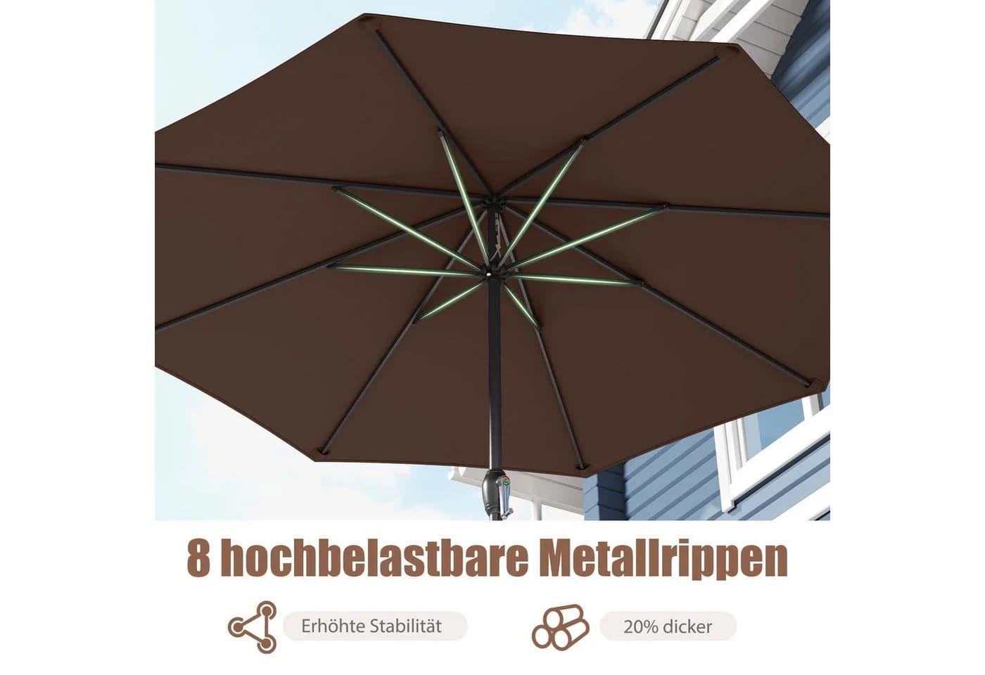 COSTWAY Sonnenschirm 250x250 cm Braun mit Kurbel - Bild 5
