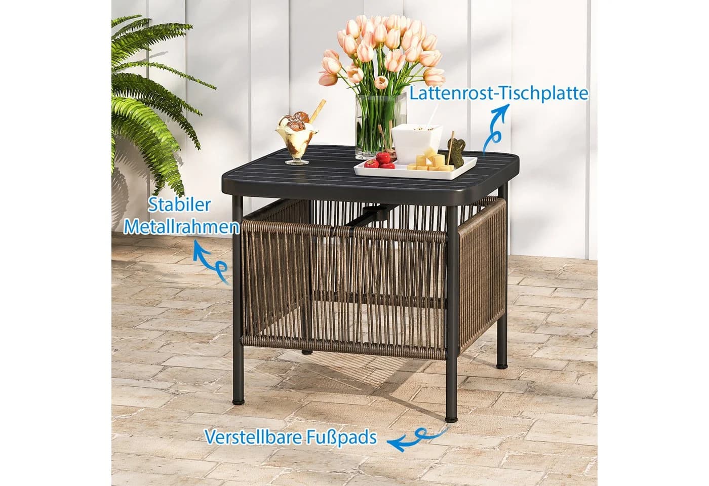 COSTWAY Gartentisch Beistelltisch Rattan mit Schirmloch