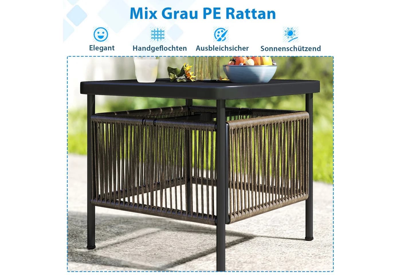 COSTWAY Gartentisch Beistelltisch Rattan mit Schirmloch - Bild 4
