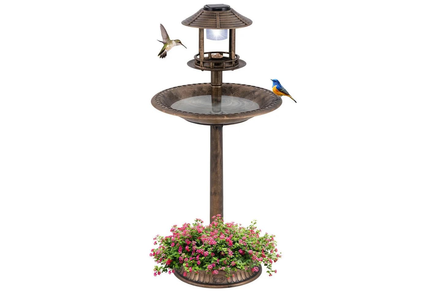 COSTWAY Vogeltränke mit Solarlicht & Futterspender Grün - Bild 2