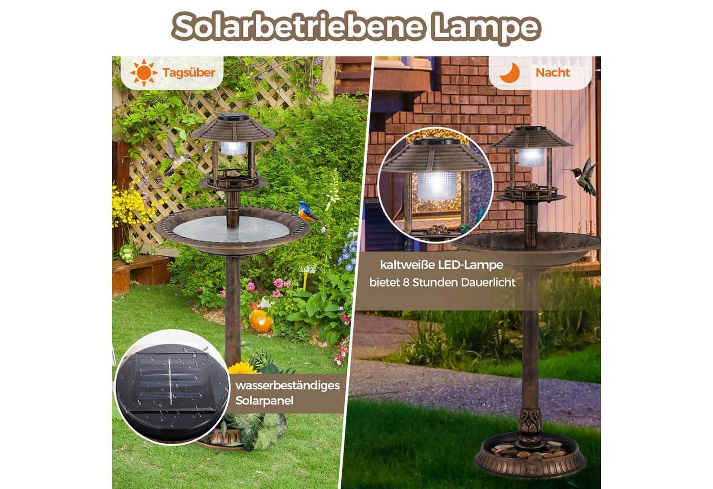 COSTWAY Vogeltränke mit Solarlicht & Futterspender Grün - Bild 3