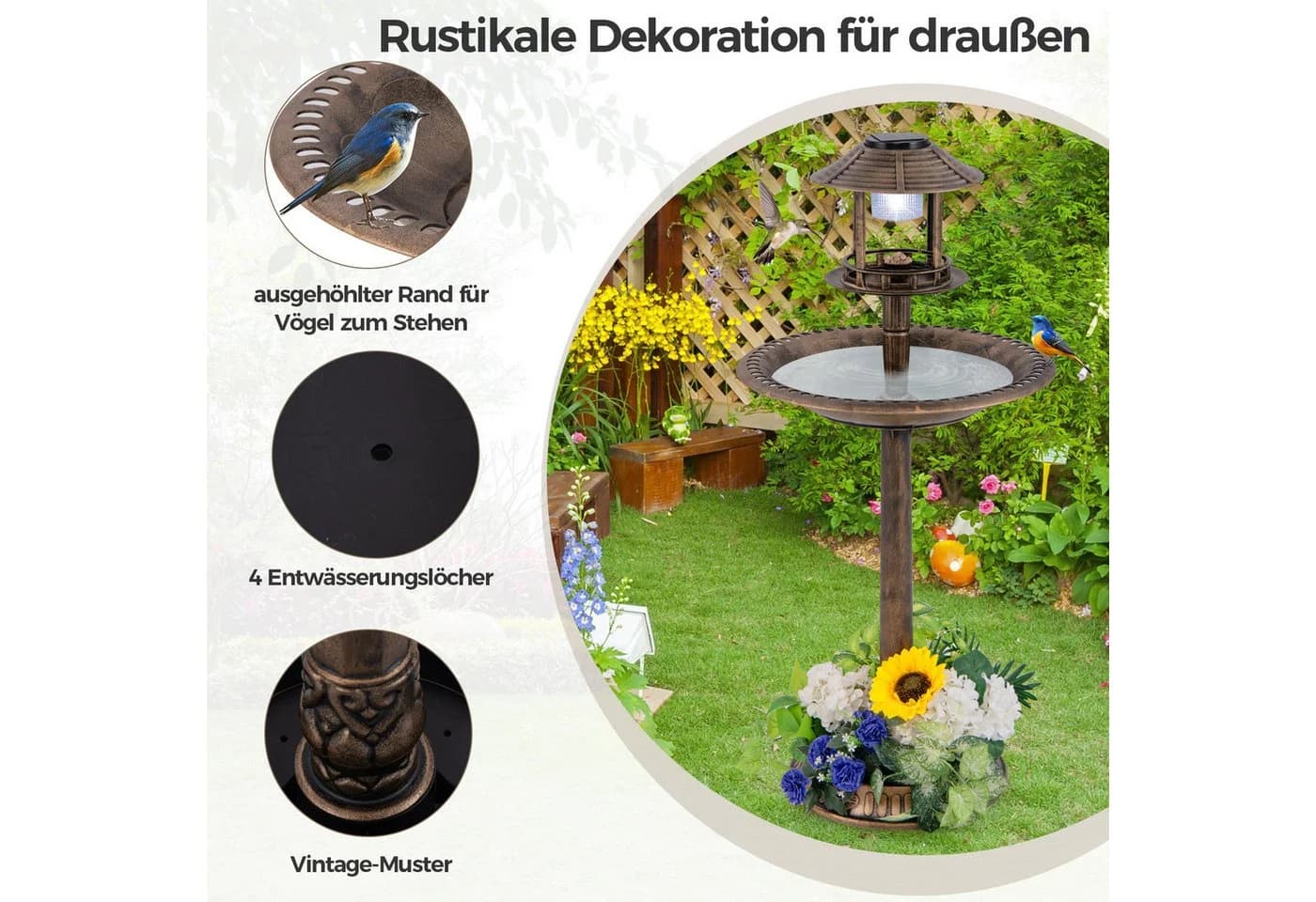 COSTWAY Vogeltränke mit Solarlicht & Futterspender Grün - Bild 5
