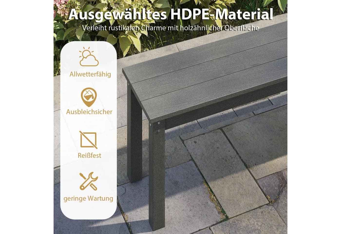 COSTWAY Gartenbank 140cm Grau HDPE wetterfest - Bild 5