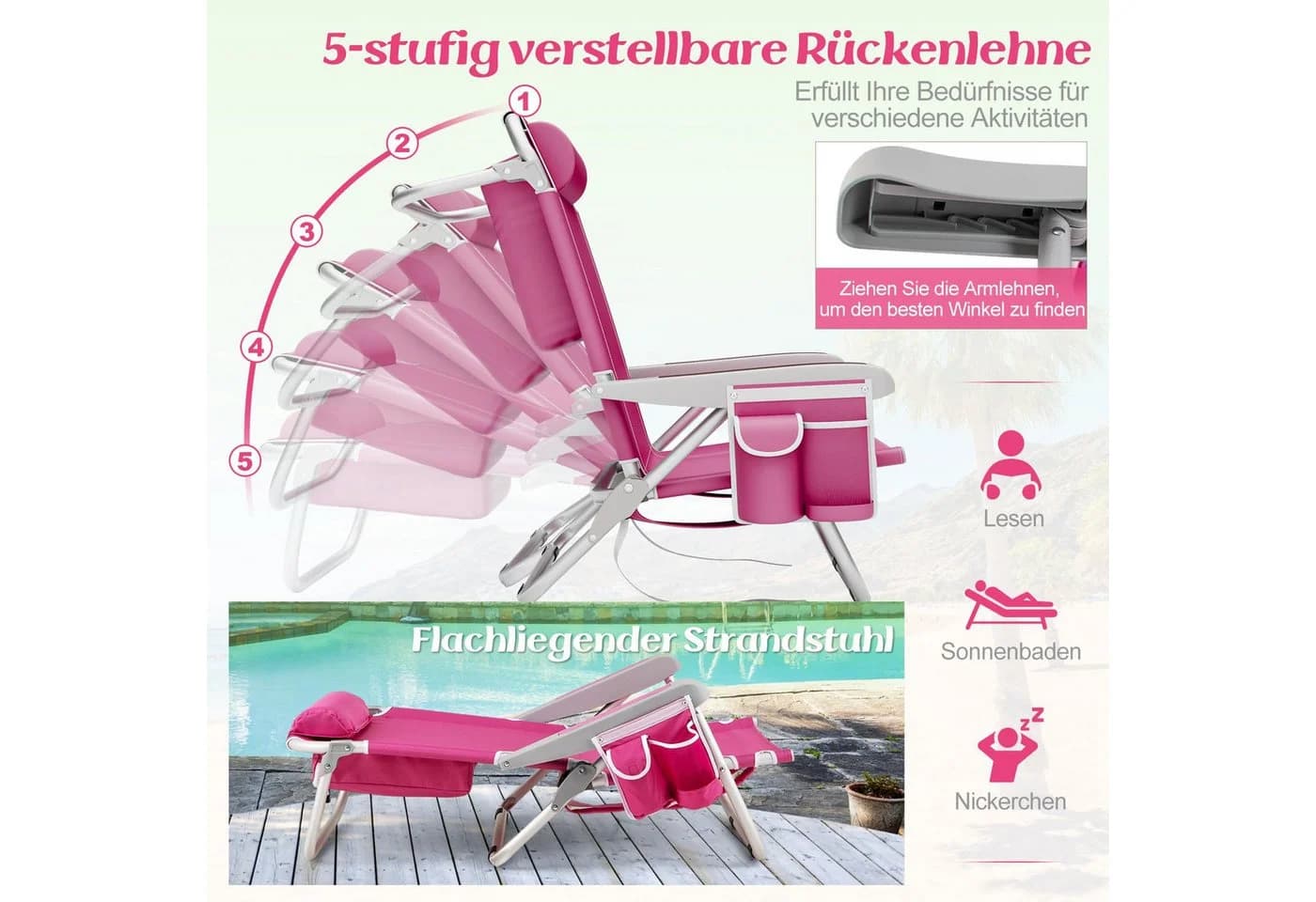 COSTWAY Campingstuhl Rosa 5-fach verstellbar - Bild 3