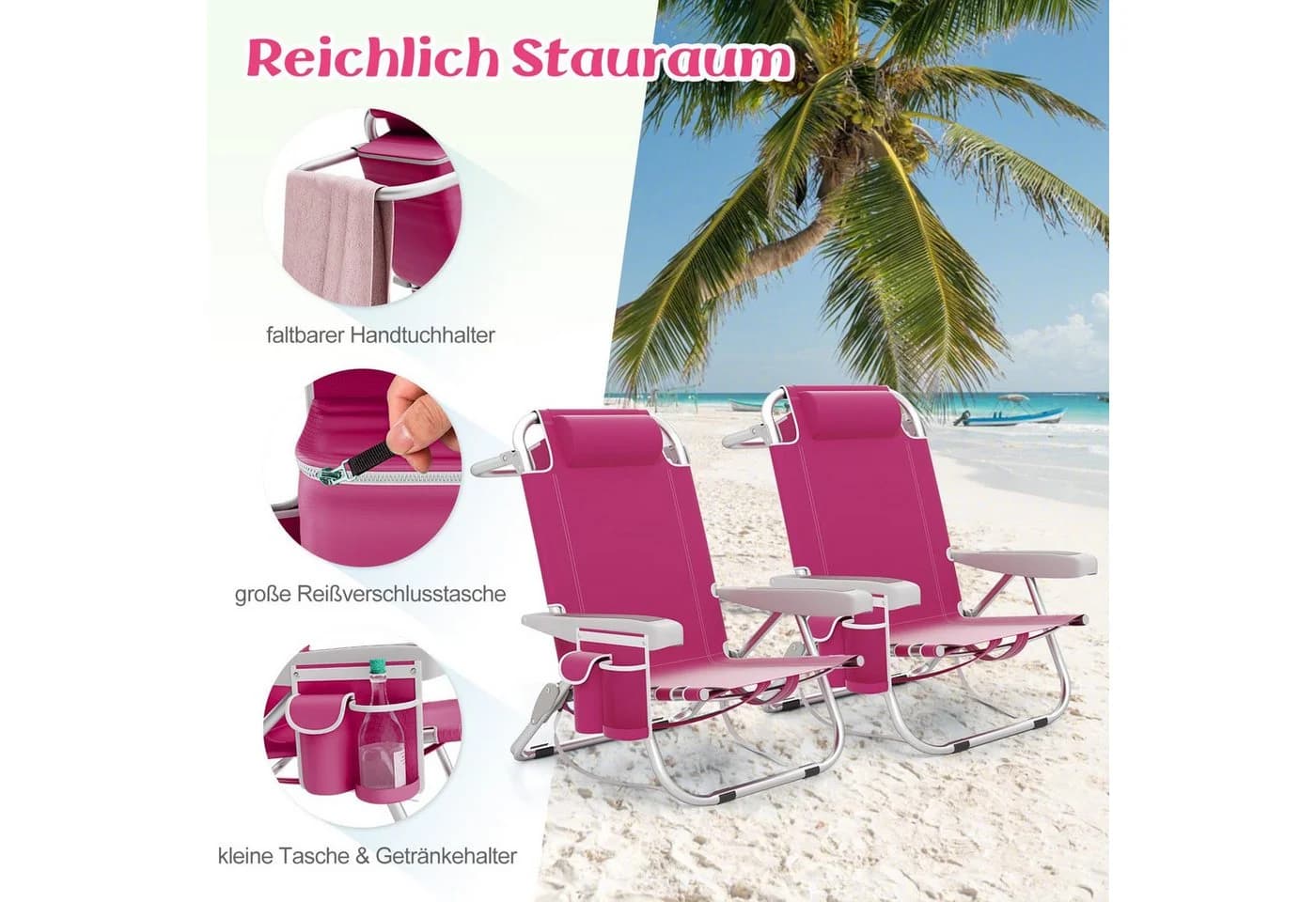 COSTWAY Campingstuhl Rosa 5-fach verstellbar - Bild 5