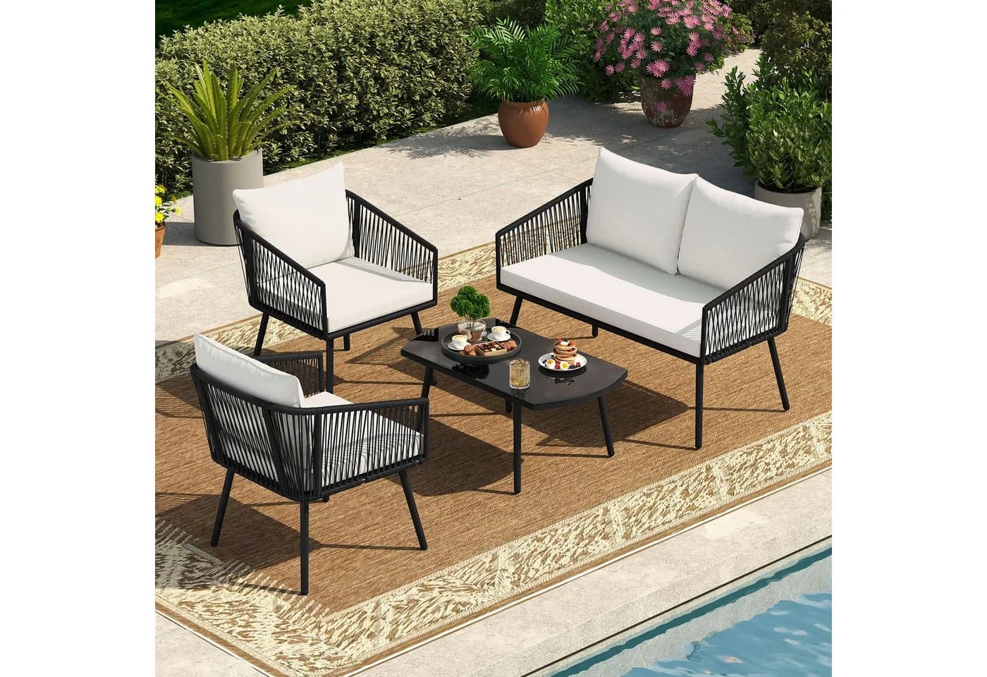 COSTWAY Gartenlounge-Set 4-tlg. Schwarz mit Kissen - Bild 2