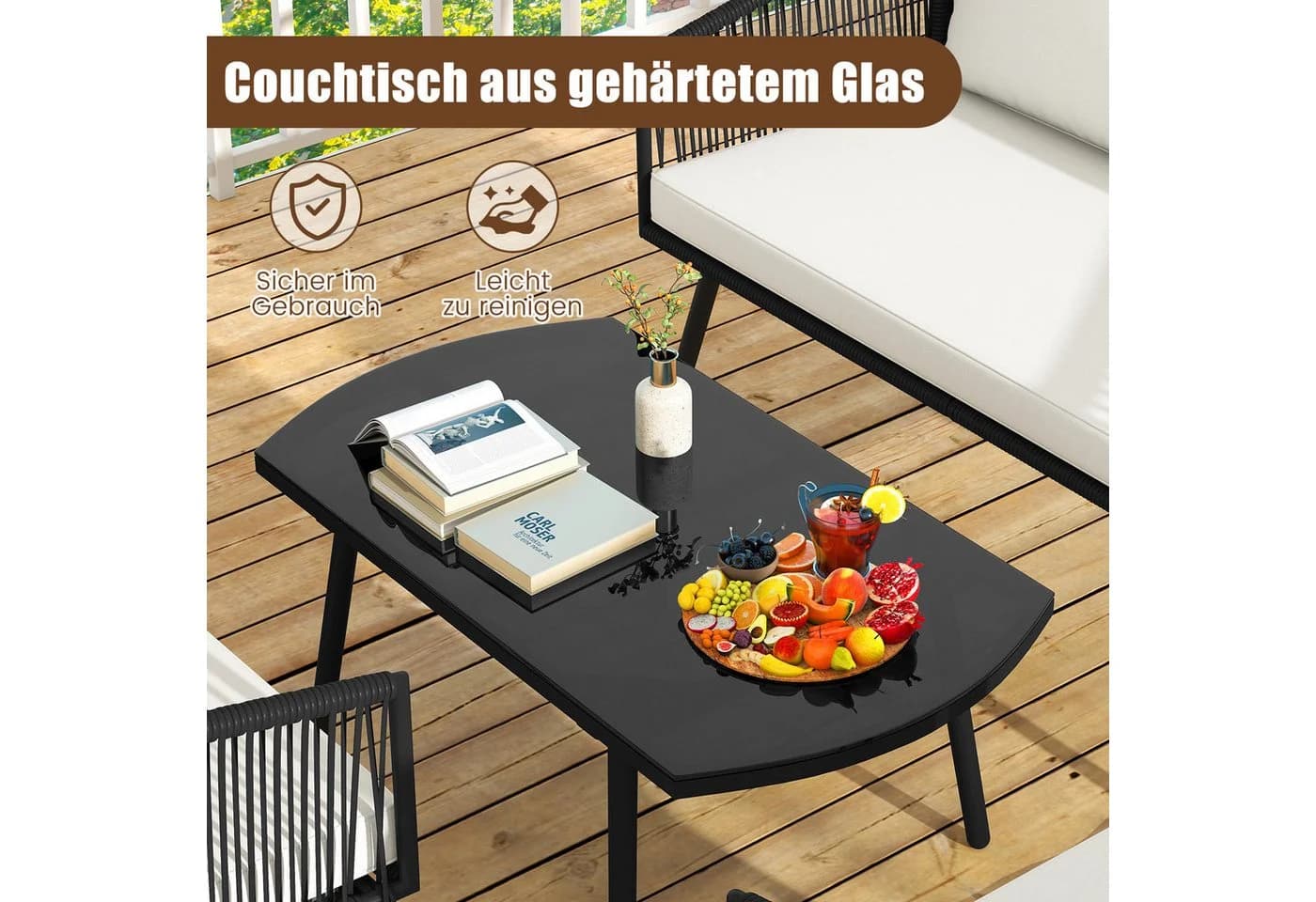 COSTWAY Gartenlounge-Set 4-tlg. Schwarz mit Kissen - Bild 5