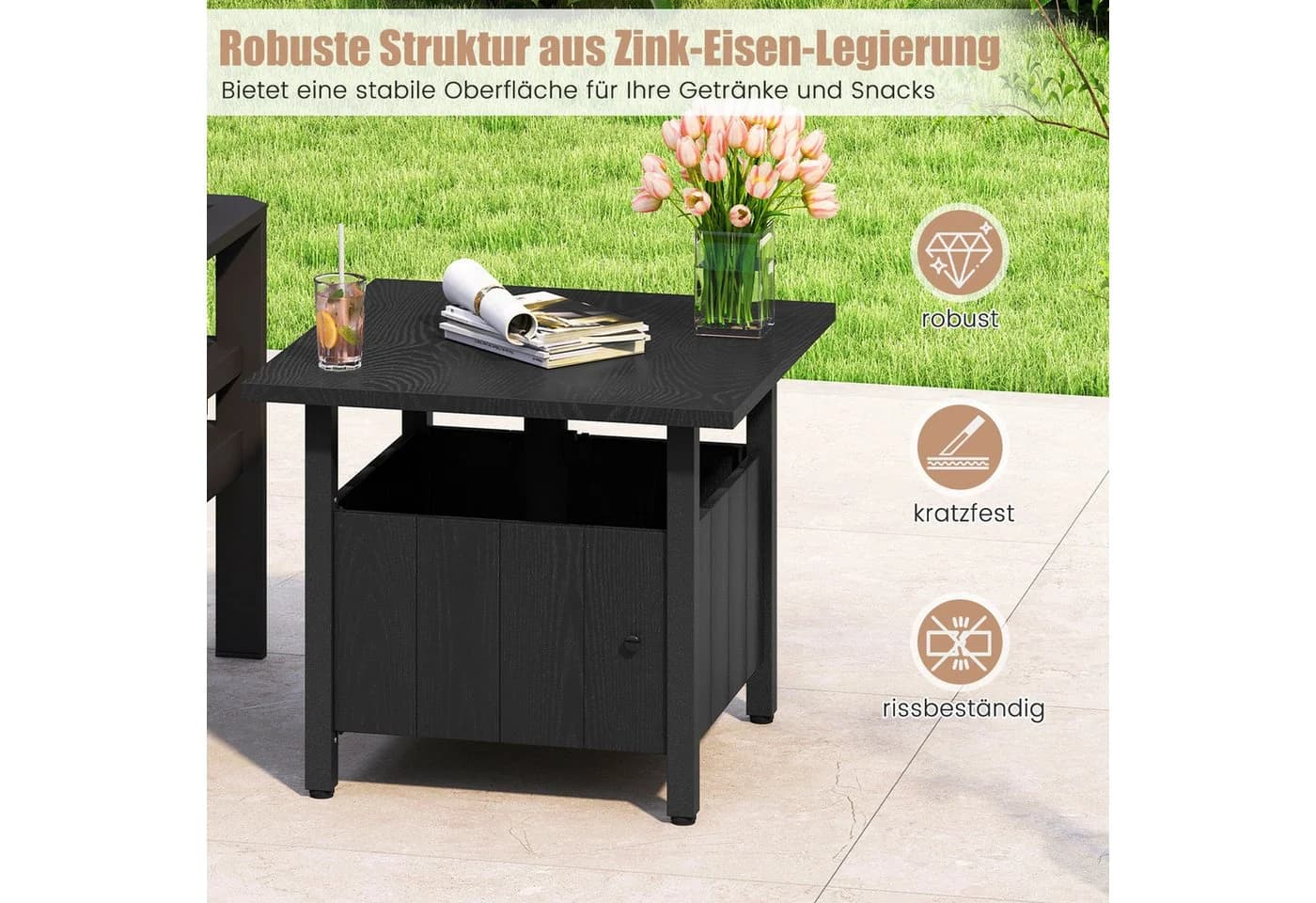 COSTWAY Gartentisch Beistelltisch Schwarz mit Schirmloch - Bild 3