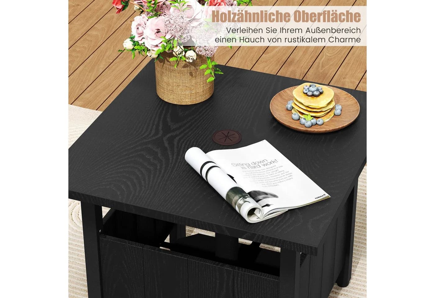 COSTWAY Gartentisch Beistelltisch Schwarz mit Schirmloch - Bild 5
