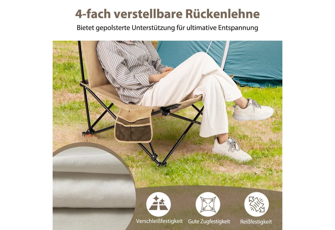 COSTWAY Campingstuhl bis 225kg belastbar, Klappstuhl einstellbar & faltbar - Bild 4