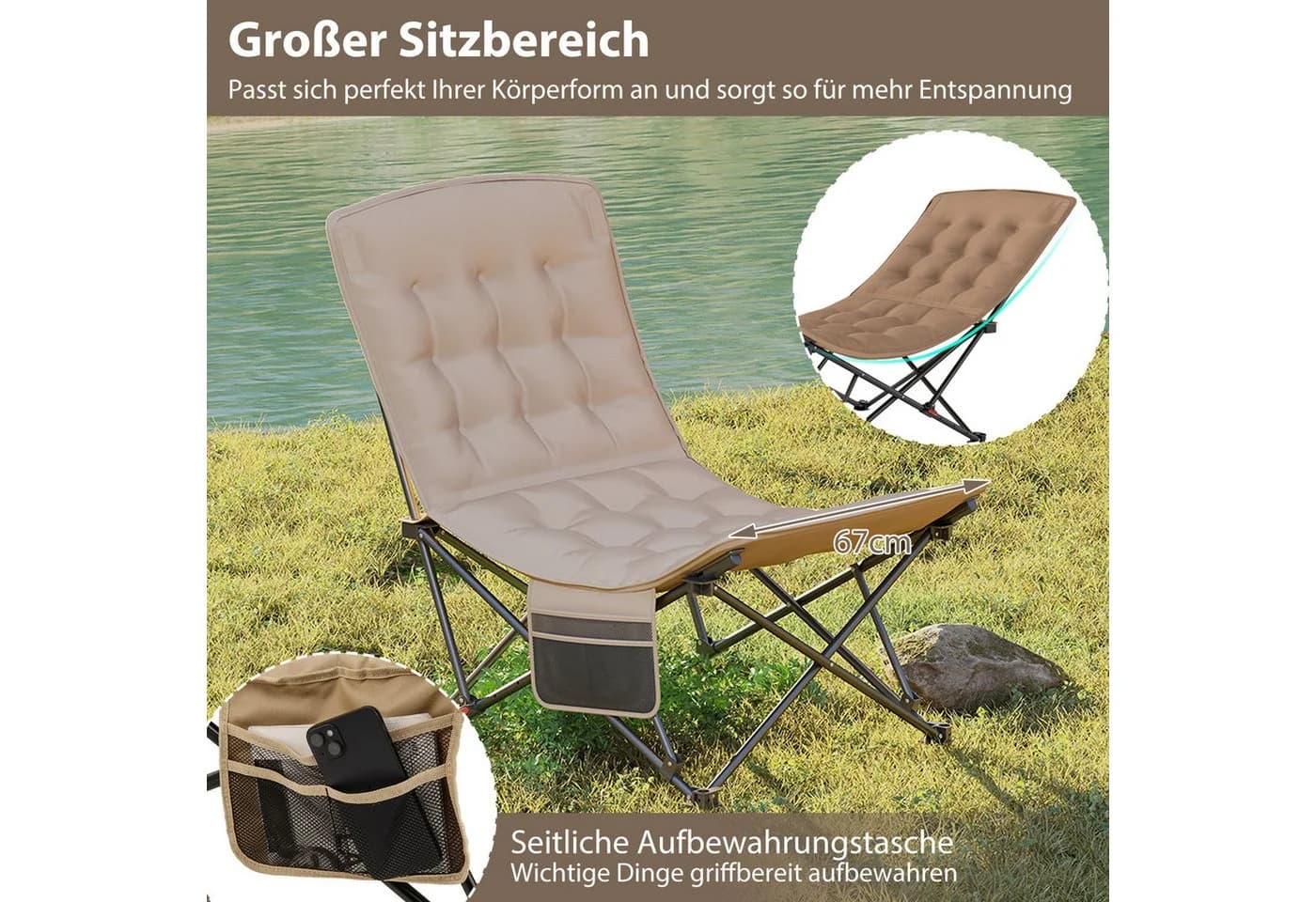 COSTWAY Campingstuhl bis 225kg belastbar, Klappstuhl einstellbar & faltbar - Bild 5