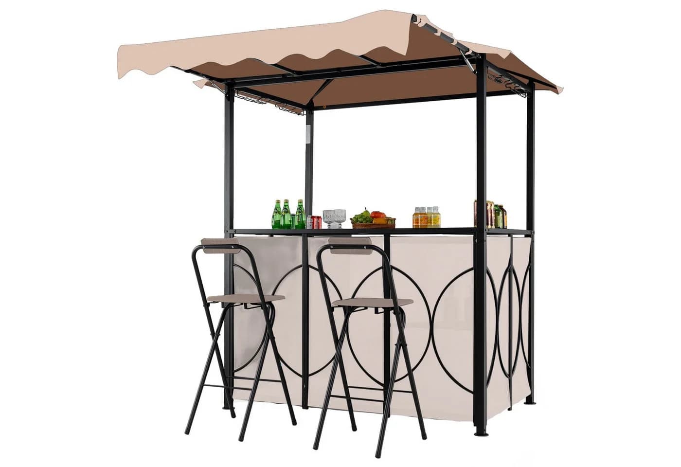 COSTWAY Grillpavillon mit Bartisch & 2 Hockern Braunes Polyester - Bild 2