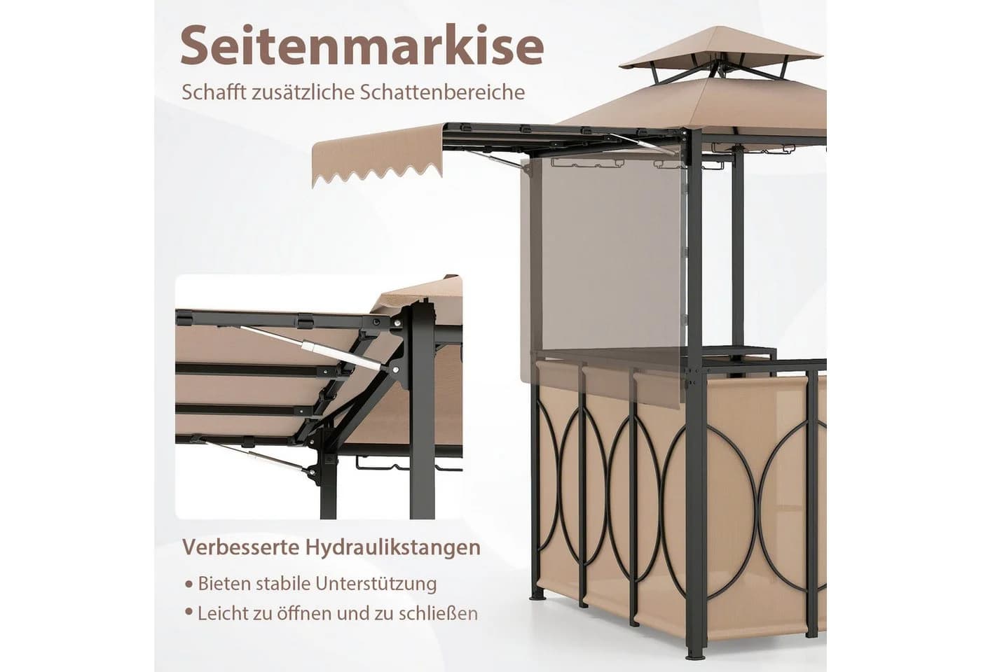 COSTWAY Grillpavillon mit Bartisch & 2 Hockern Braunes Polyester - Bild 3