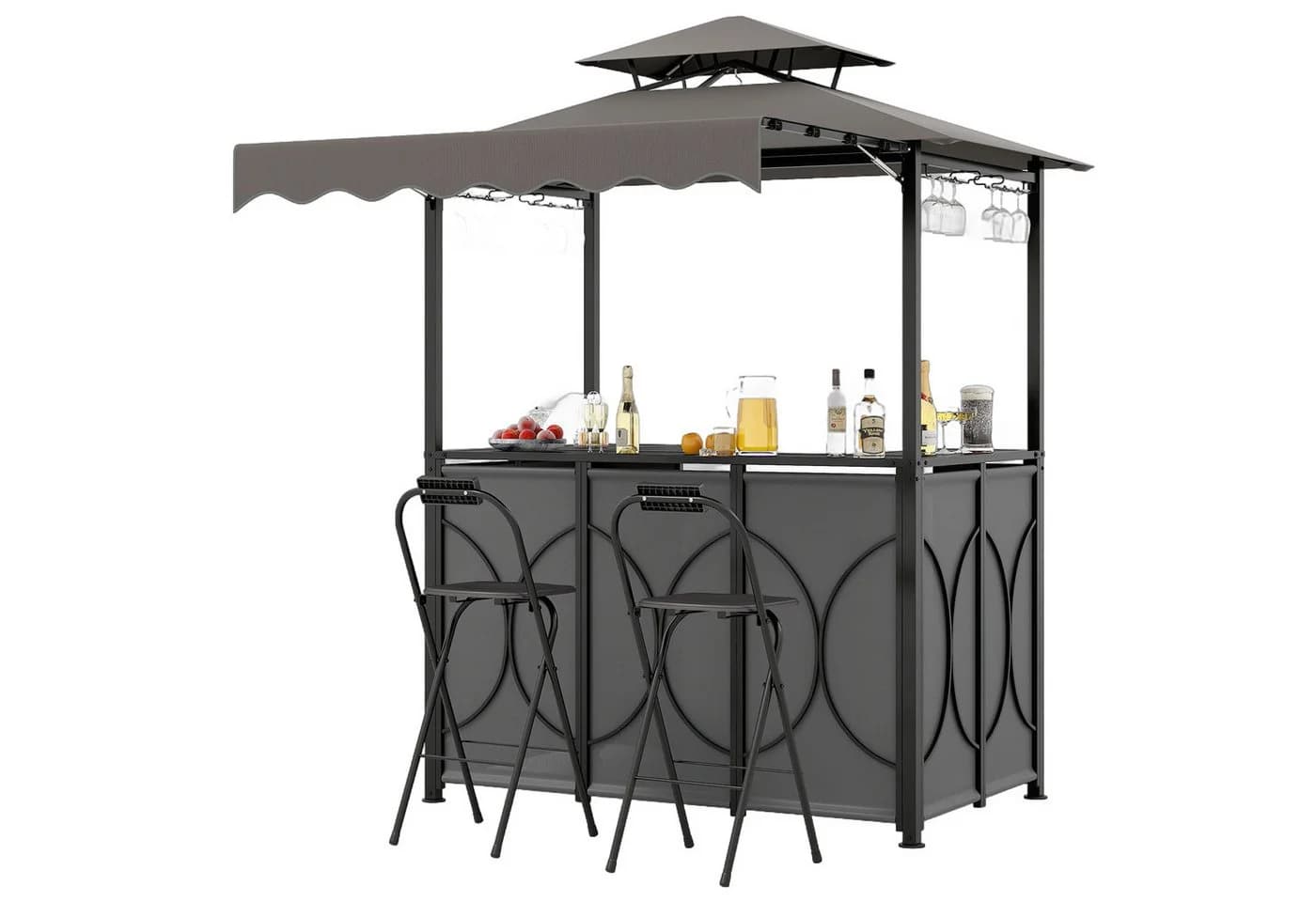COSTWAY Grillpavillon 3-teiliges Bar-Set Gartenpavillon mit 2 Barhockern - Bild 2