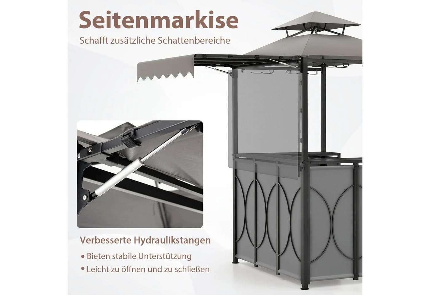 COSTWAY Grillpavillon 3-teiliges Bar-Set Gartenpavillon mit 2 Barhockern - Bild 3