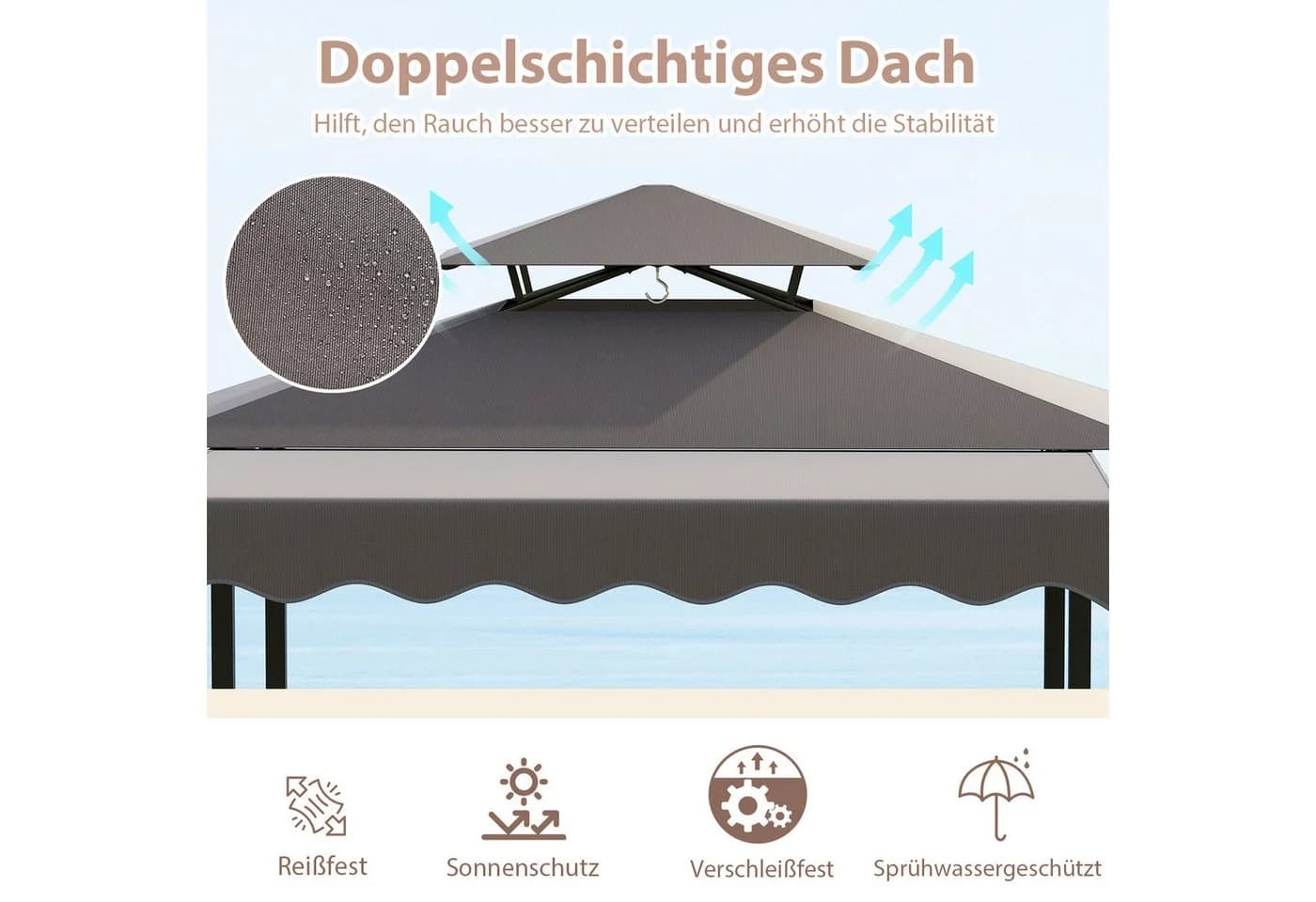 COSTWAY Grillpavillon 3-teiliges Bar-Set Gartenpavillon mit 2 Barhockern - Bild 5