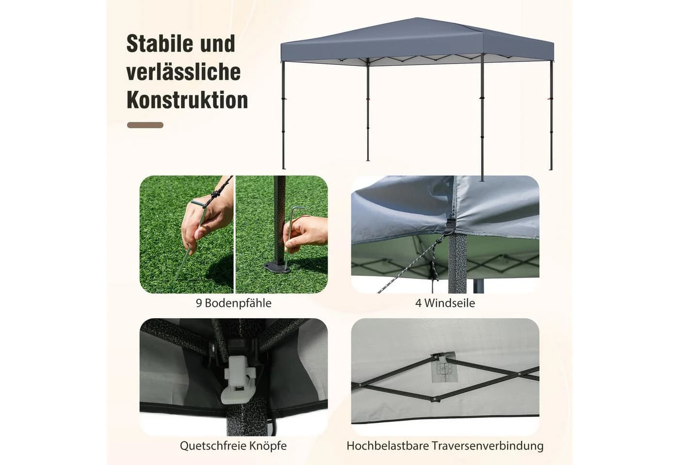 COSTWAY Faltpavillon Grau 365x225cm mit UV-Schutz - Bild 4