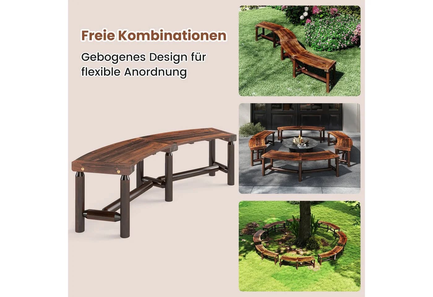 COSTWAY Gartenbank 3-Sitzer Holzbank bis 360 kg belastbar - Bild 4