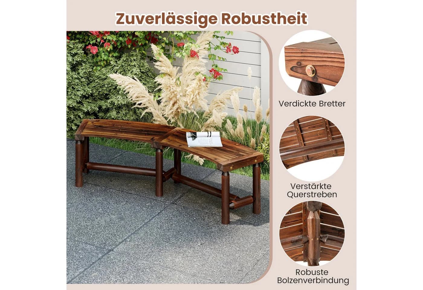 COSTWAY Gartenbank 3-Sitzer Holzbank bis 360 kg belastbar - Bild 5