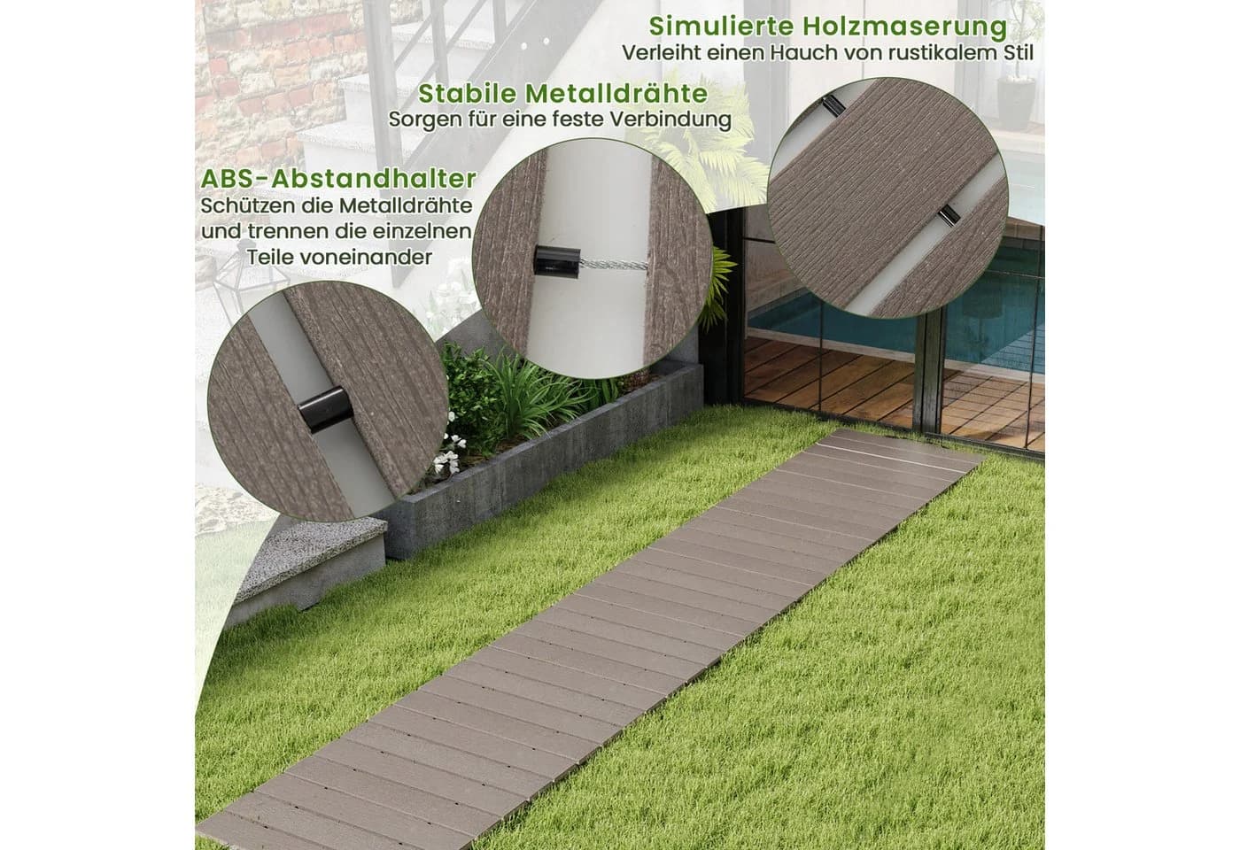 COSTWAY Gartensteg Grau Aufrollbar HDPE - Bild 5