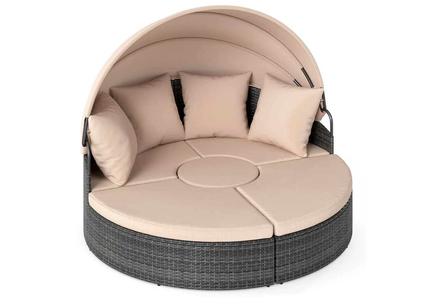 COSTWAY Sonneninsel Rattan mit Vordach und Kissen Beige - Bild 2
