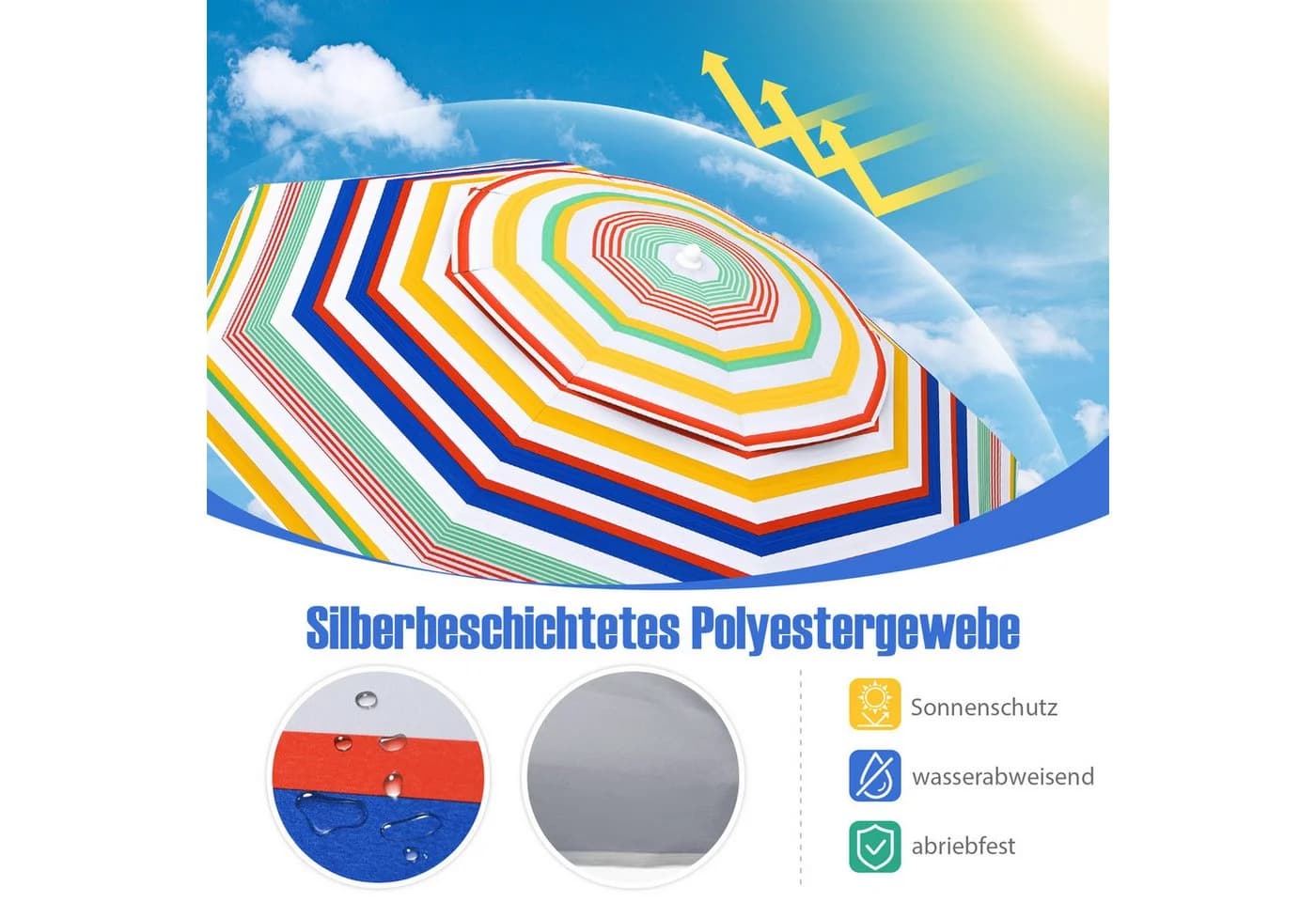 KOMFOTTEU Sonnenschirm Bunt mit UPF 50+ & Tragetasche - Bild 3