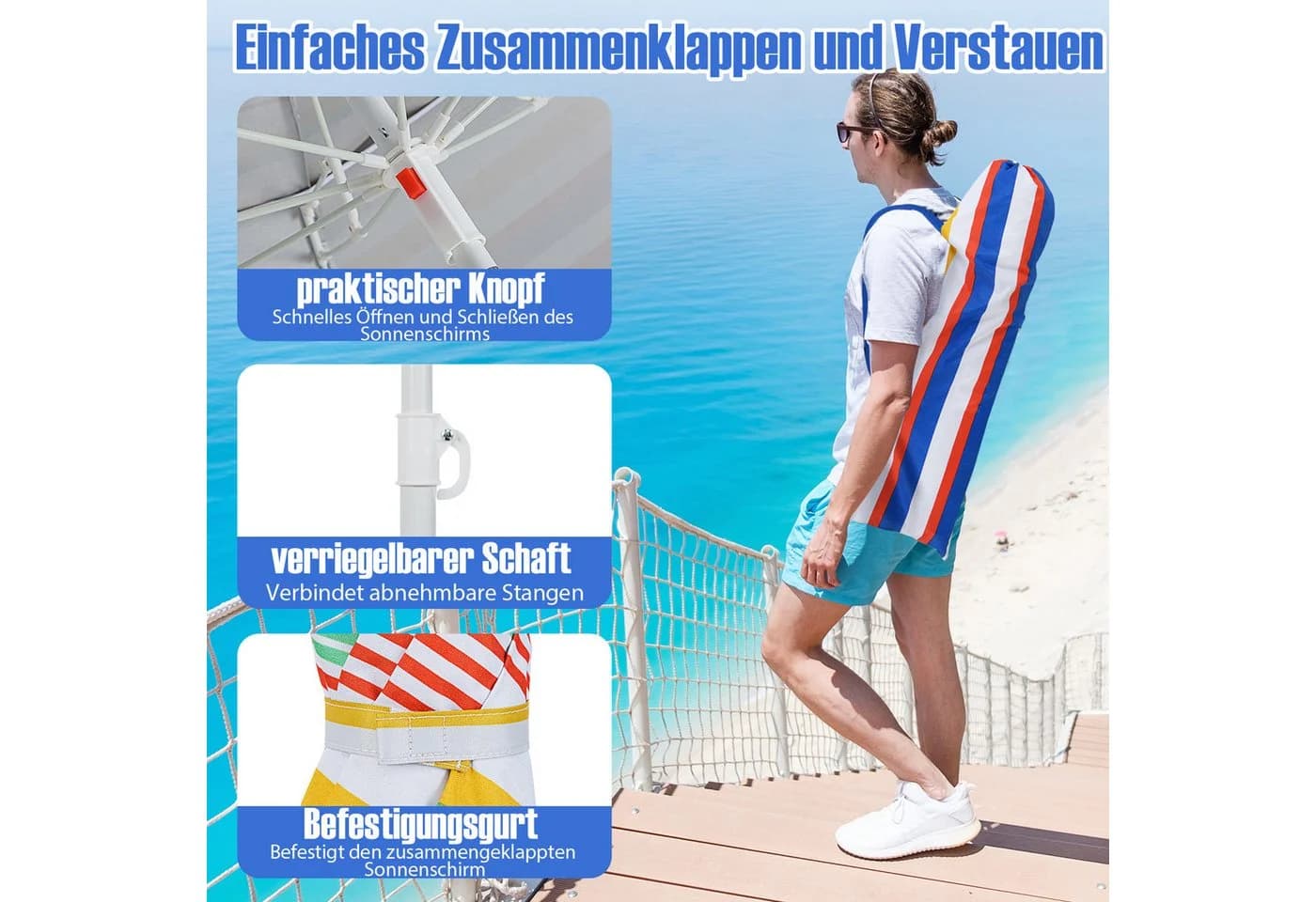 KOMFOTTEU Sonnenschirm Bunt mit UPF 50+ & Tragetasche - Bild 4