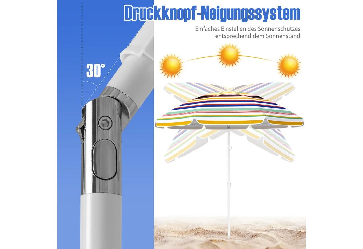 KOMFOTTEU Sonnenschirm Bunt mit UPF 50+ & Tragetasche - Bild 5