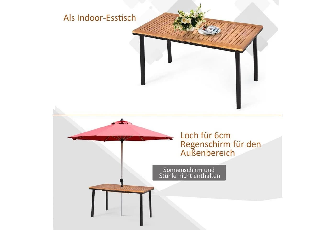 COSTWAY Gartentisch Akazienholz mit Schirmloch für 6-8 Personen - Bild 3